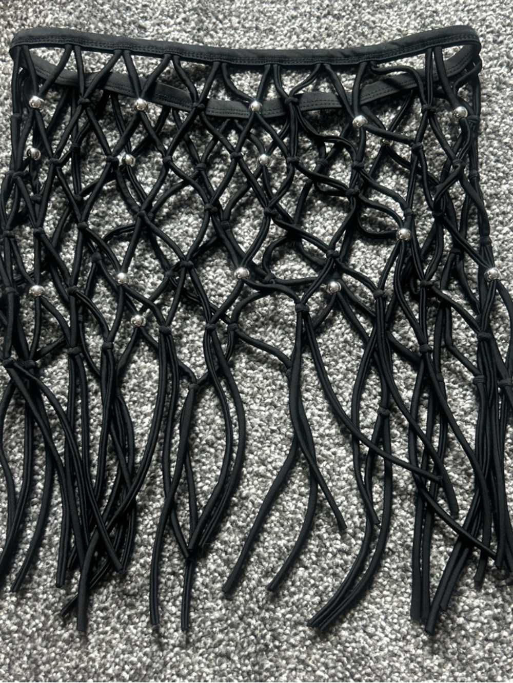 Black Fringe Waist Belt with Silver Studs